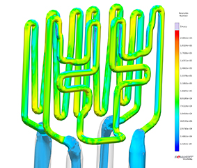 Reynoldszahlen >10.000. Bei den transparenten Bereichen handelt es sich um laminare Strömungen oder die Übergangsphase. (c) SIGMA Engineering GmbH