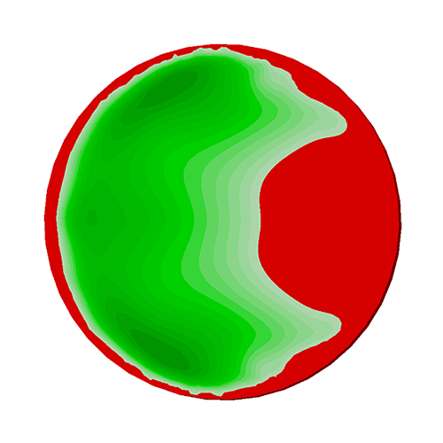 Figure 2 - Comparison of the visible defects (left) with the simulated local particle concentration (right) (c) SIGMA Engineering GmbH