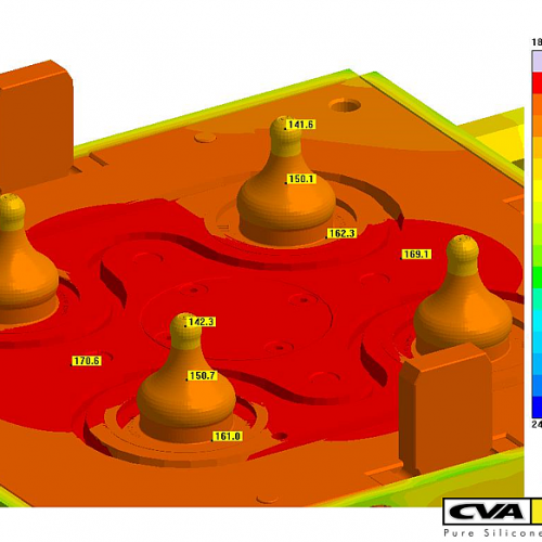 Figure 2 – The temperature distribution on the ejector side shows large temperature differences between core tip and core base (c) SIGMA Engineering GmbH